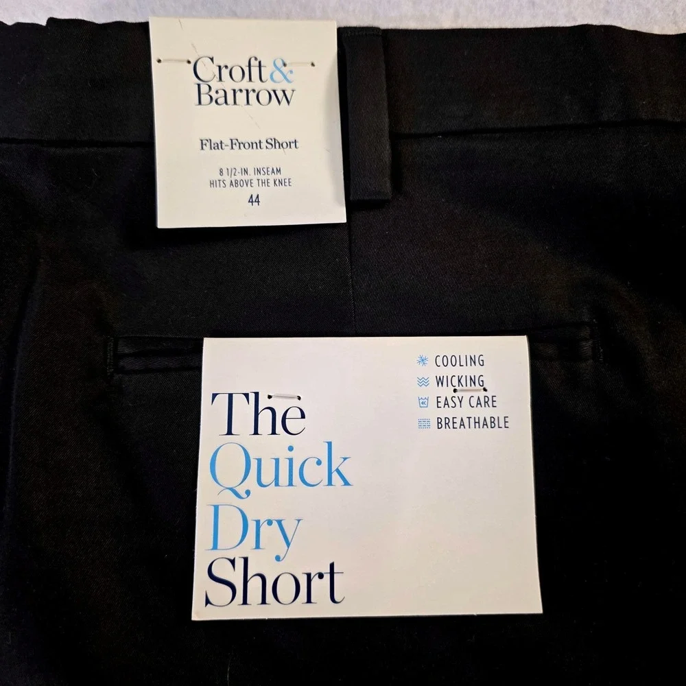 Croft & Barrow Mens Black Quick Dry Flat Front Shorts Size 44 NWT